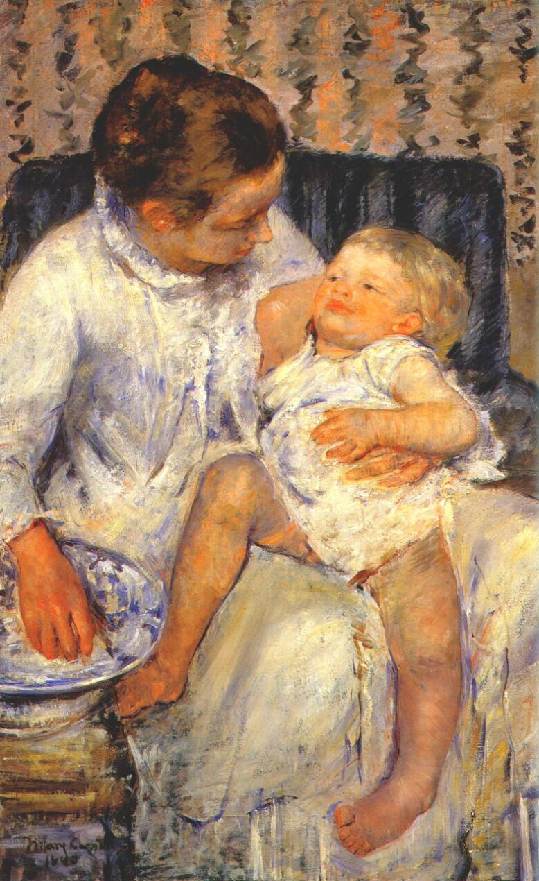 Mother about to Wash her Sleepy Child - Mary Cassatt Painting on Canvas